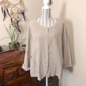 FLAX Linen Button Up Women's Shirt Large